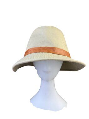 Scala Mens Beige Canvas Bucket Hat W/ Leather Band Sun Protection